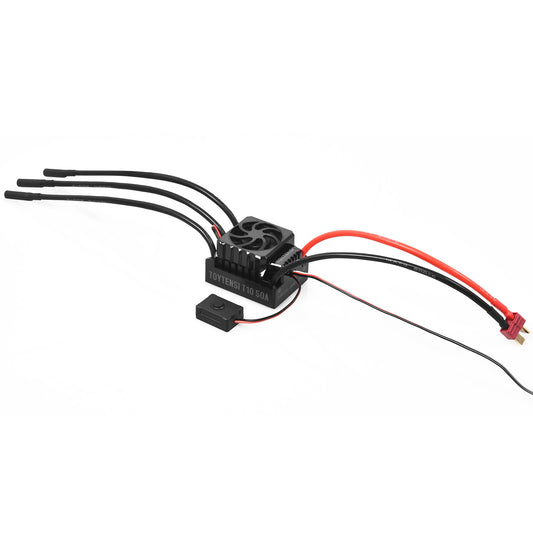 TOYTENSI 50A RC Car ESC 2-3S Sensorless Waterproof Brushless ESC with 4.0mm Bullet & T Plug for 1/10 RC Buggy RC Truck